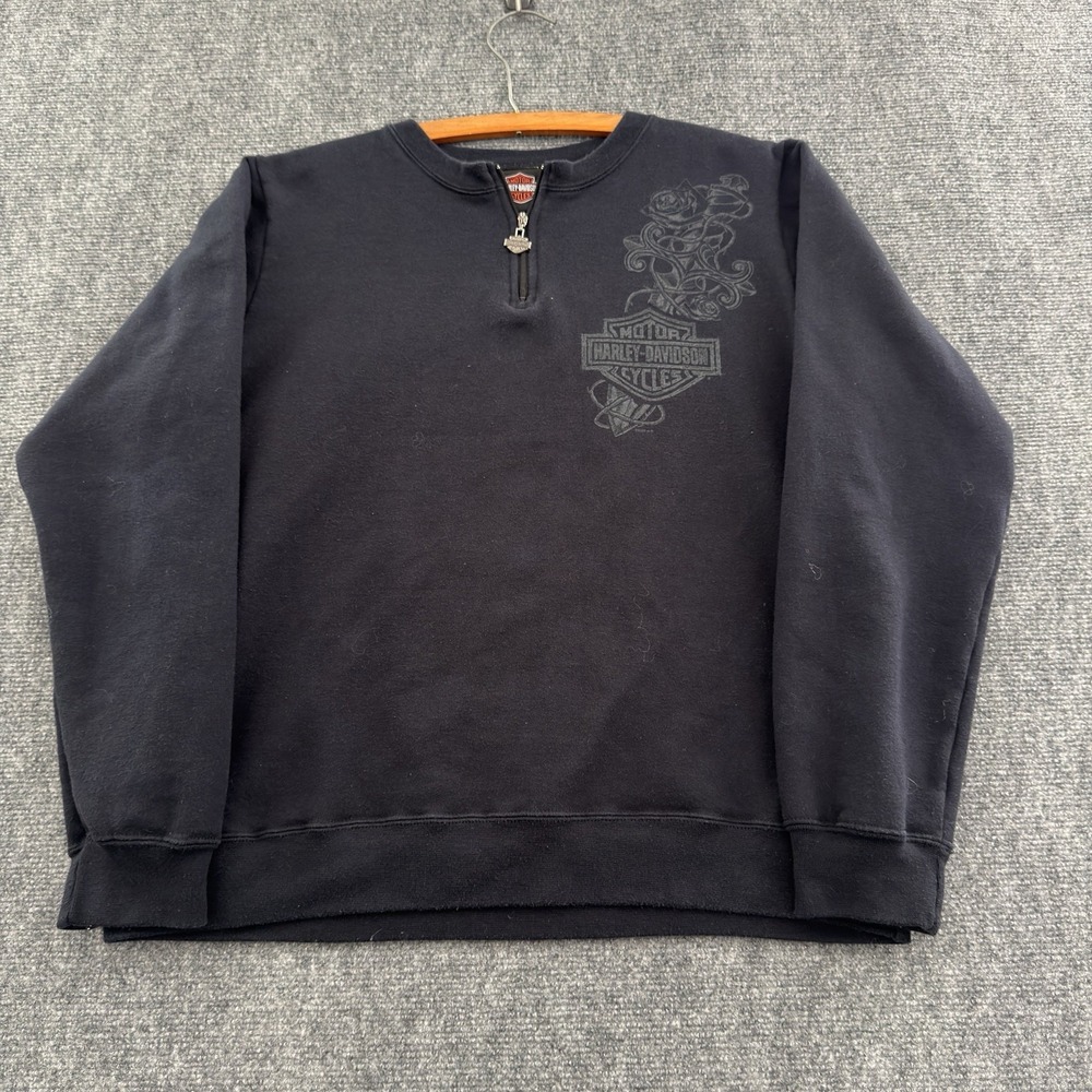 Women's Y2K Harley-Davidson Quarter Zip Sweatshirt Large Black Grand Rapids MI